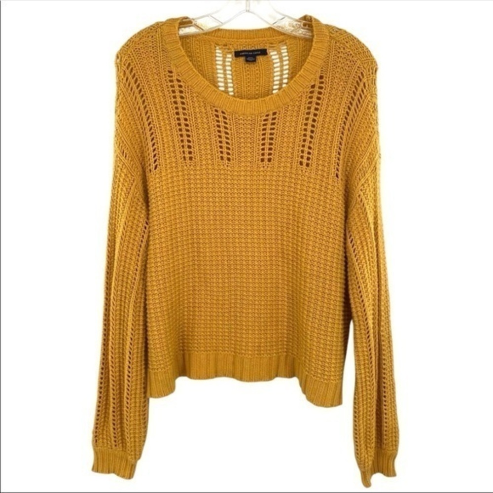 American Eagle Mustard Yellow Open Knit Sweater